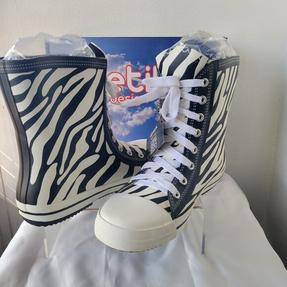 Elvetik Shoes - NWT - Elvetik Zebra Stripes Rubber Lace-up Boots Swiss Design (US Size 5)